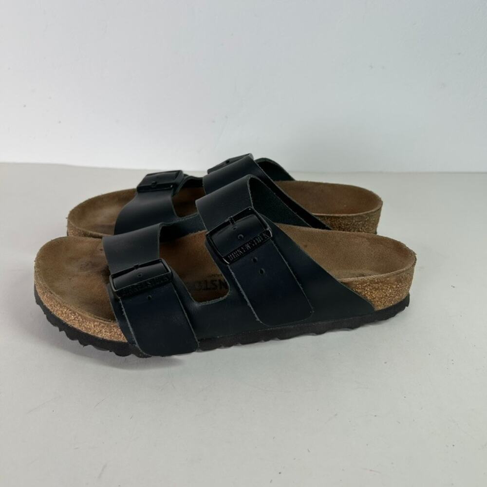 Birkenstock Arizona Black Leather Black Buckle Sandal Women's 7 EU 37 - Picture 5 of 13